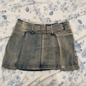 Denim Mini Skirt with Belt